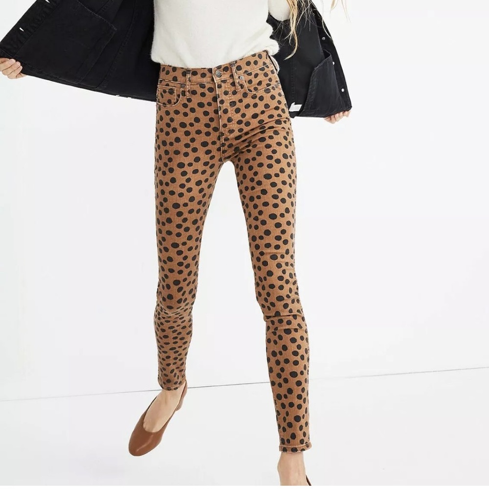Madewell Leopard Cheetah Dot Denim Jeans 28 Pants 10” Rise Skinny Animal Print